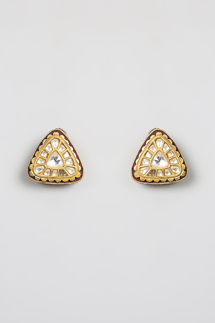 Gold Finish Kundan Polki Stud Earrings by Aura Trends at Pernia's Pop Up Shop