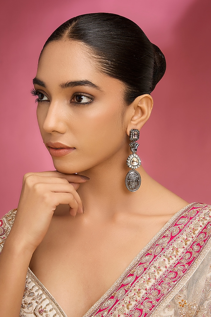 Gold Finish Black Kundan Polki Dangler Earrings by Aura Trends at Pernia's Pop Up Shop