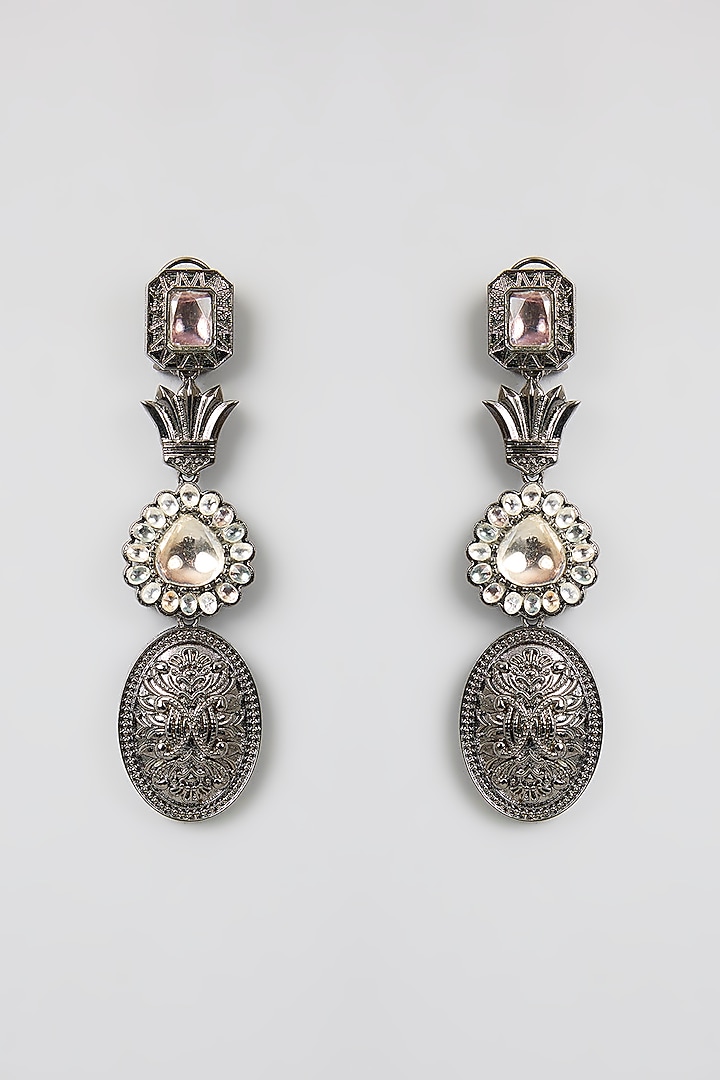 Gold Finish Black Kundan Polki Dangler Earrings by Aura Trends at Pernia's Pop Up Shop