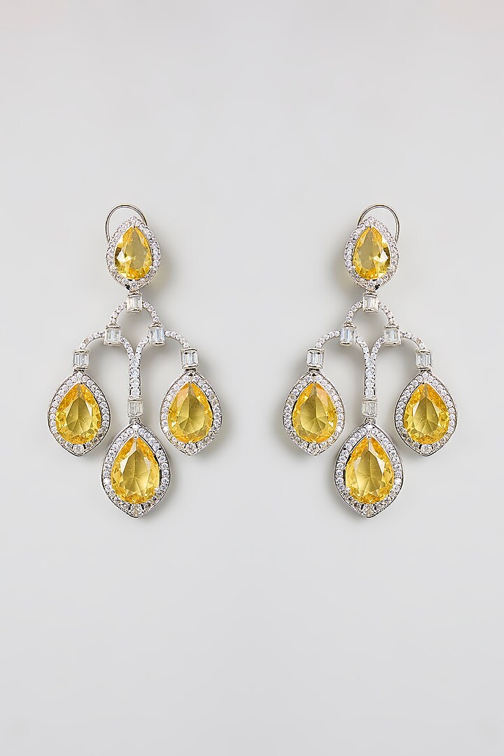 Gold Finish Kundan Polki & Yellow Stone Chandbali Earrings by Aura Trends at Pernia's Pop Up Shop