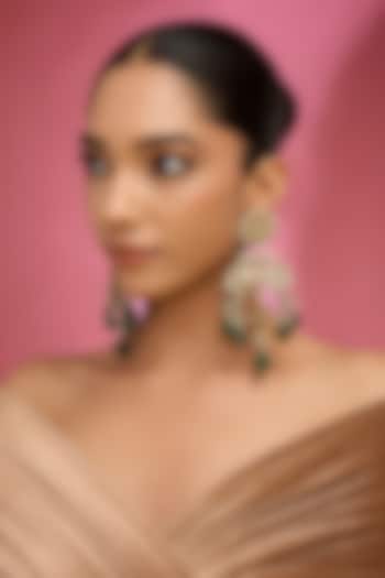 Gold Finish Kundan Polki & Green Stone Chandbali Earrings by Auraa Trends at Pernia's Pop Up Shop