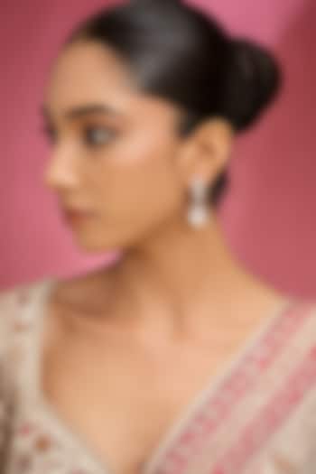 White Finish Kundan Polki & Pearl Stud Earrings by Auraa Trends at Pernia's Pop Up Shop