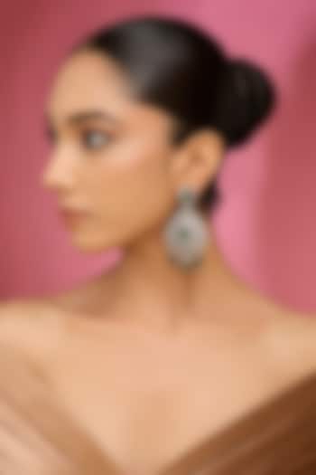 Gold Finish Green Kundan Polki & Pearl Chandbali Earrings by Auraa Trends at Pernia's Pop Up Shop