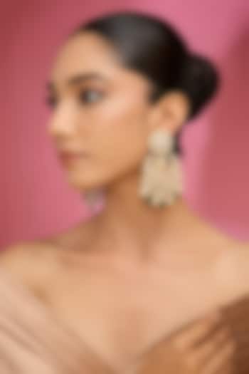 Gold Finish Kundan Polki & Green Stone Chandbali Earrings by Auraa Trends at Pernia's Pop Up Shop