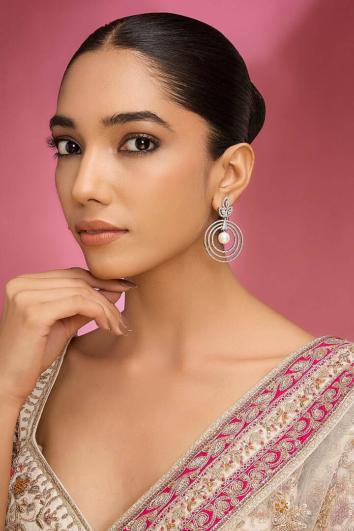 Gold Finish Kundan Polki Chandbali Earrings by Aura Trends at Pernia's Pop Up Shop