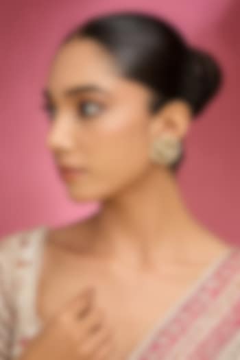 Gold Finish Kundan Polki & White Stone Floral Stud Earrings by Auraa Trends at Pernia's Pop Up Shop