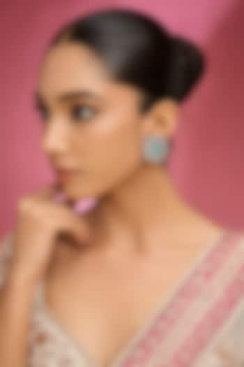 Gold Finish Kundan Polki & Green Gemstone Stud Earrings by Auraa Trends at Pernia's Pop Up Shop