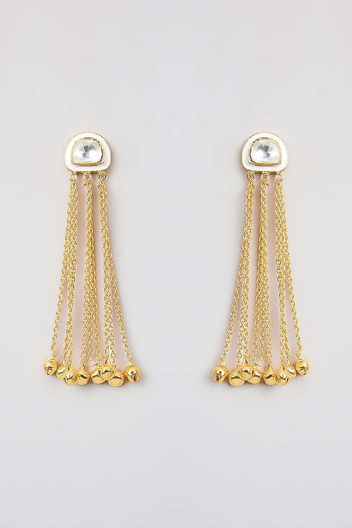 Gold Finish Kundan Polki & Golde Beaded Dangler Earrings by Aura Trends at Pernia's Pop Up Shop