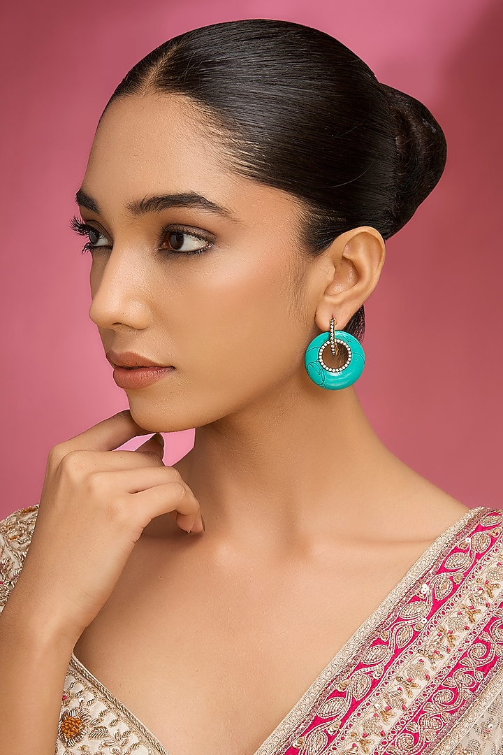 Turquoise White Stone Hoop Earrings by Aura Trends at Pernia's Pop Up Shop