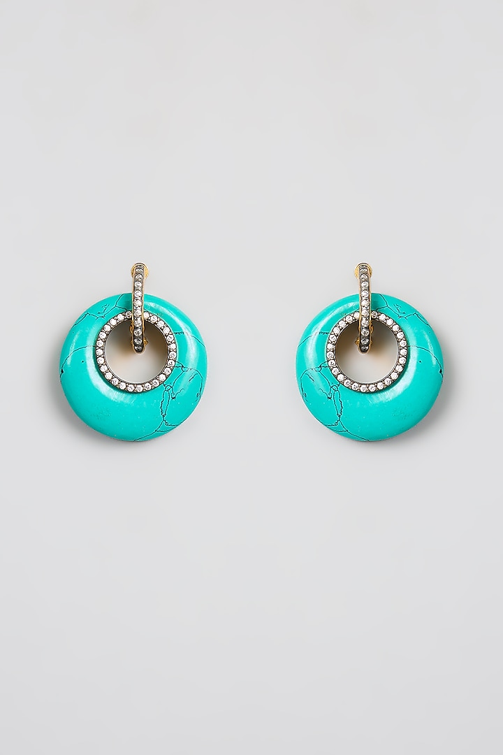 Turquoise White Stone Hoop Earrings by Aura Trends at Pernia's Pop Up Shop