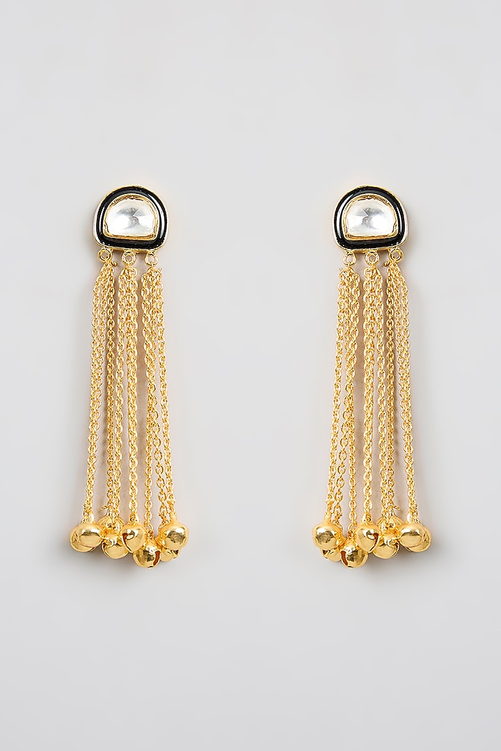 Gold Finish Kundan Polki & Golde Beaded Dangler Earrings by Aura Trends at Pernia's Pop Up Shop