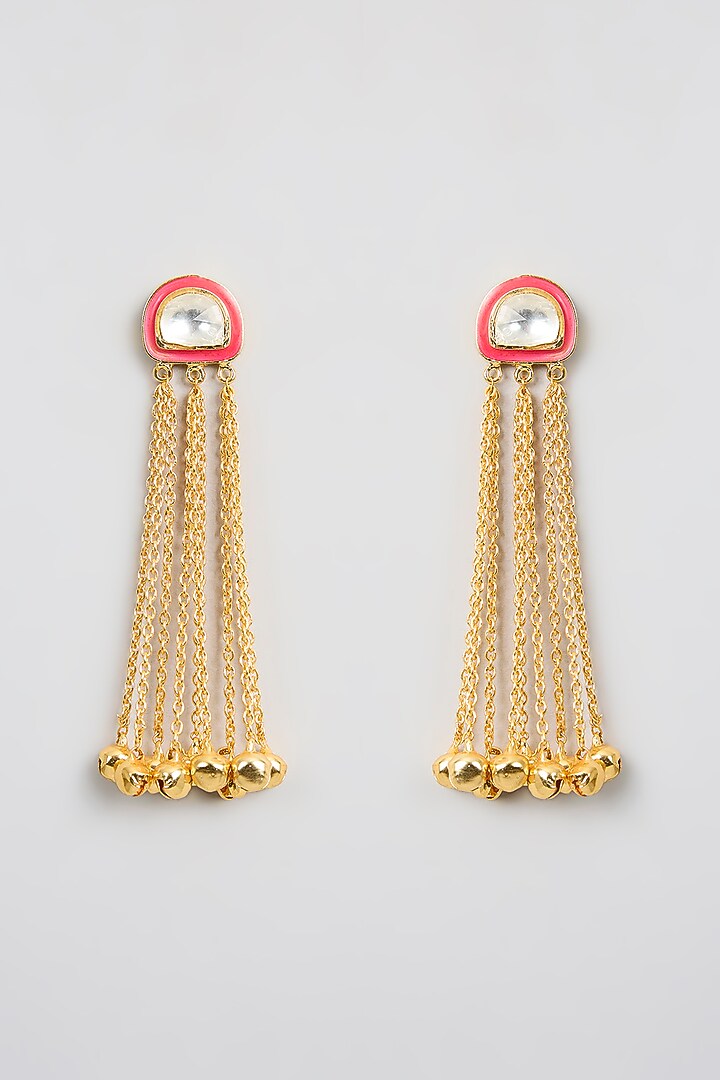 Gold Finish Kundan Polki & Golde Beaded Dangler Earrings by Aura Trends at Pernia's Pop Up Shop