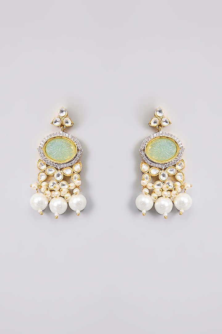 Gold Finish Kundan Polki & Aqua Stone Choker Necklace Set by Aura Trends at Pernia's Pop Up Shop