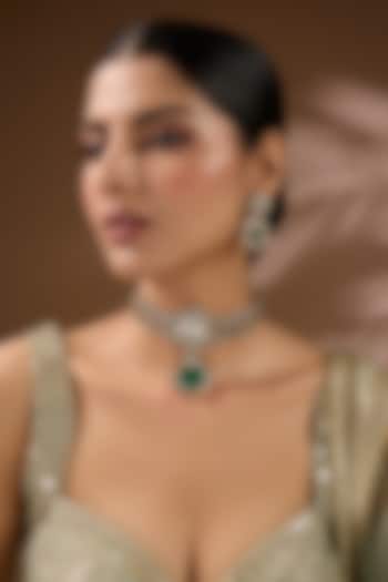 Gold Finish Kundan Polki & Emerald Stone Choker Necklace Set by Auraa Trends at Pernia's Pop Up Shop