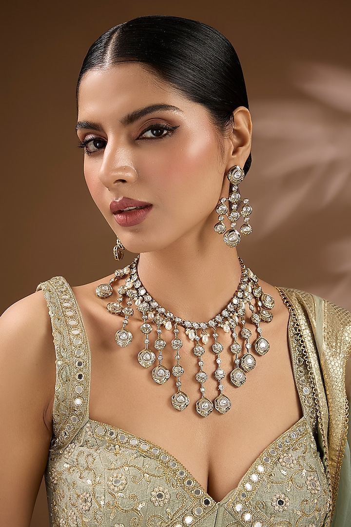 Gold Finish Kundan Polki & Pearl Necklace Set by Auraa Trends at Pernia's Pop Up Shop