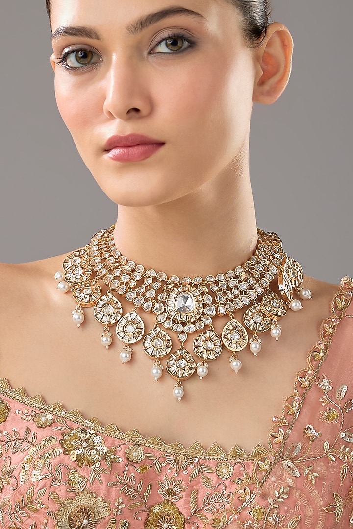 Gold Finish White Stone Necklace by Aura Trends at Pernia's Pop Up Shop