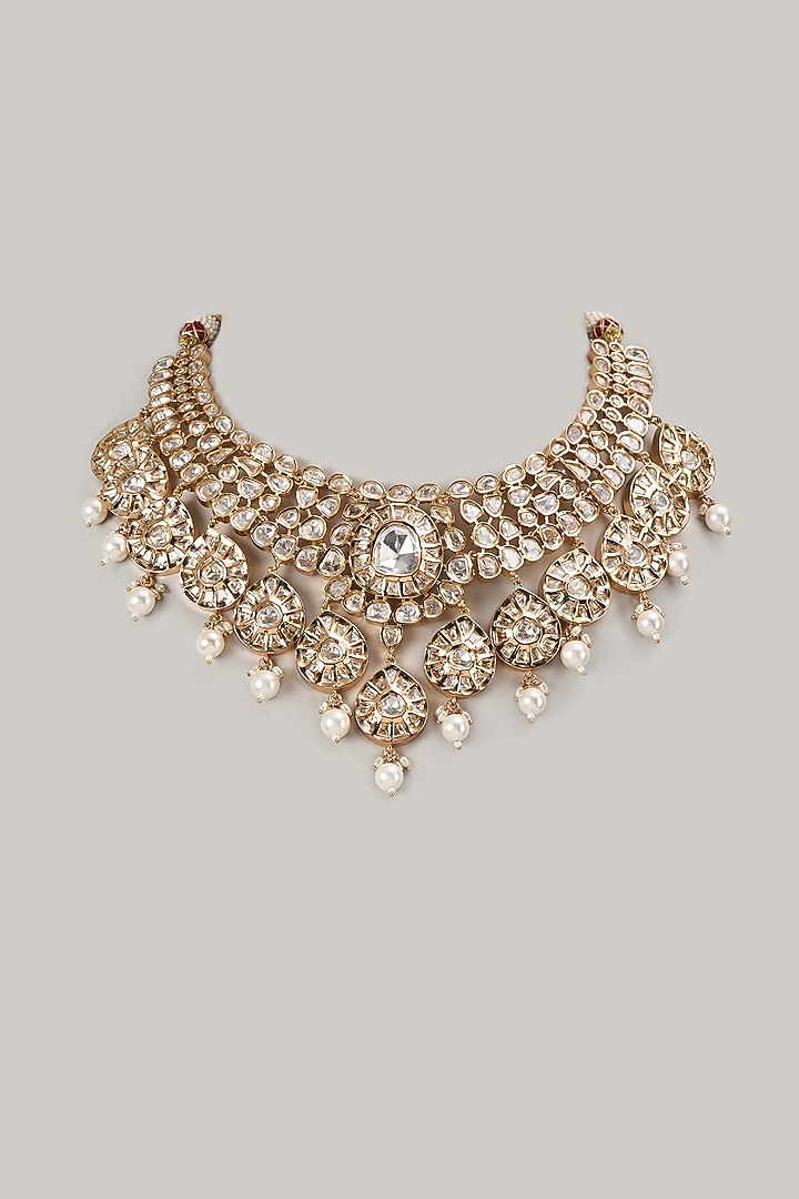 Gold Finish White Stone Necklace by Aura Trends at Pernia's Pop Up Shop
