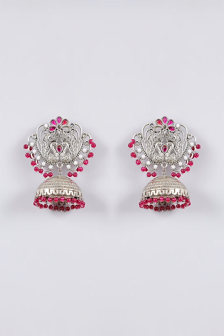 Gold Finish Kundan Polki & Ruby Stone Jhumka Earrings by Aura Trends at Pernia's Pop Up Shop