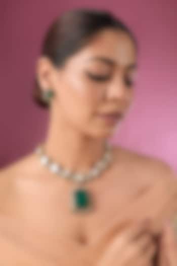 Gold Finish Kundan Polki & Emerald Stone Choker Necklace Set by Auraa Trends at Pernia's Pop Up Shop