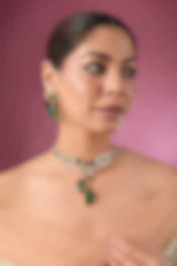 Gold Finish Kundan Polki & Green Teardrop Stone Collar Necklace Set by Auraa Trends at Pernia's Pop Up Shop