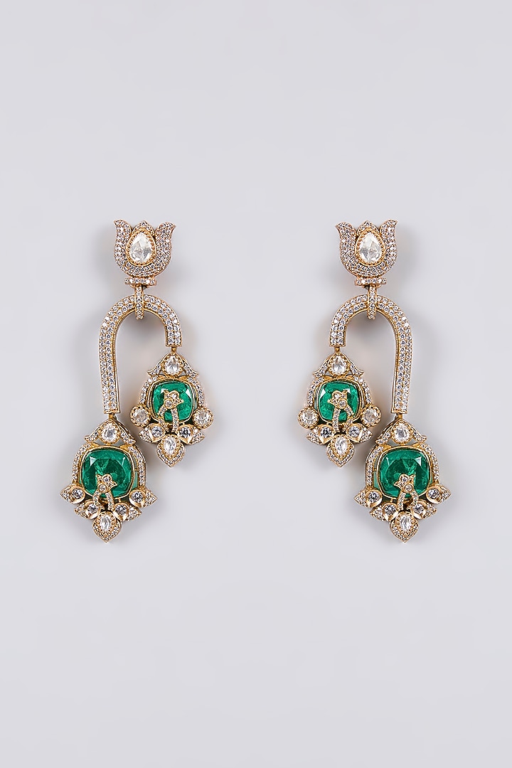 Gold Finish Kundan Polki & Emerald Stone Necklace Set by Aura Trends at Pernia's Pop Up Shop