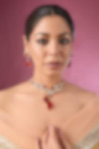 Gold Finish Kundan Polki & Ruby Stone Choker Necklace Set by Auraa Trends at Pernia's Pop Up Shop