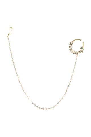 White Finish Nose Ring With Kundan by Aura Trends