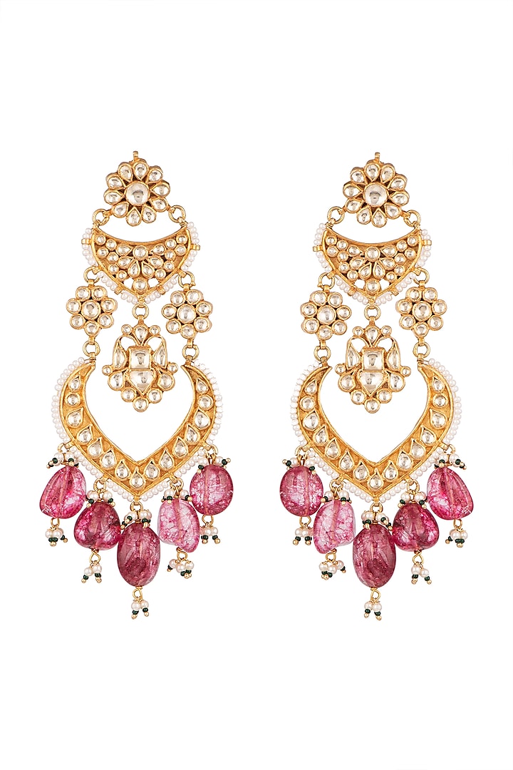 Gold Plated Pearl Chandelier Earrings by Auraa Trends