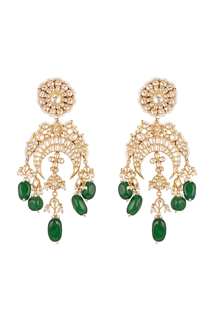 Gold Plated Green Onyx Pasa Earrings by Auraa Trends