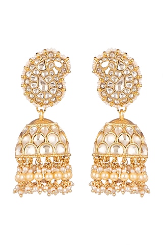 Gold Plated Pearl Jhumka Earrings by Aura Trends