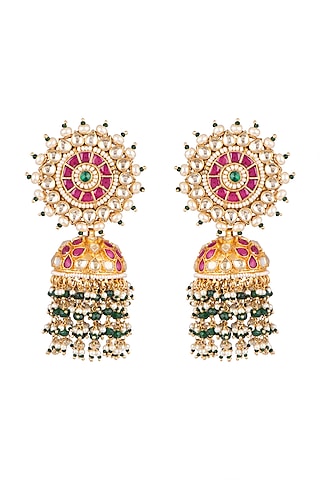 Gold Plated Pearl Jhumka Earrings by Aura Trends
