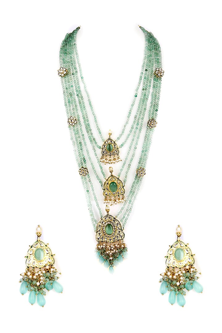 Gold Plated Kundan Polki Long Necklace Set by Aura Trends at Pernia's Pop Up Shop