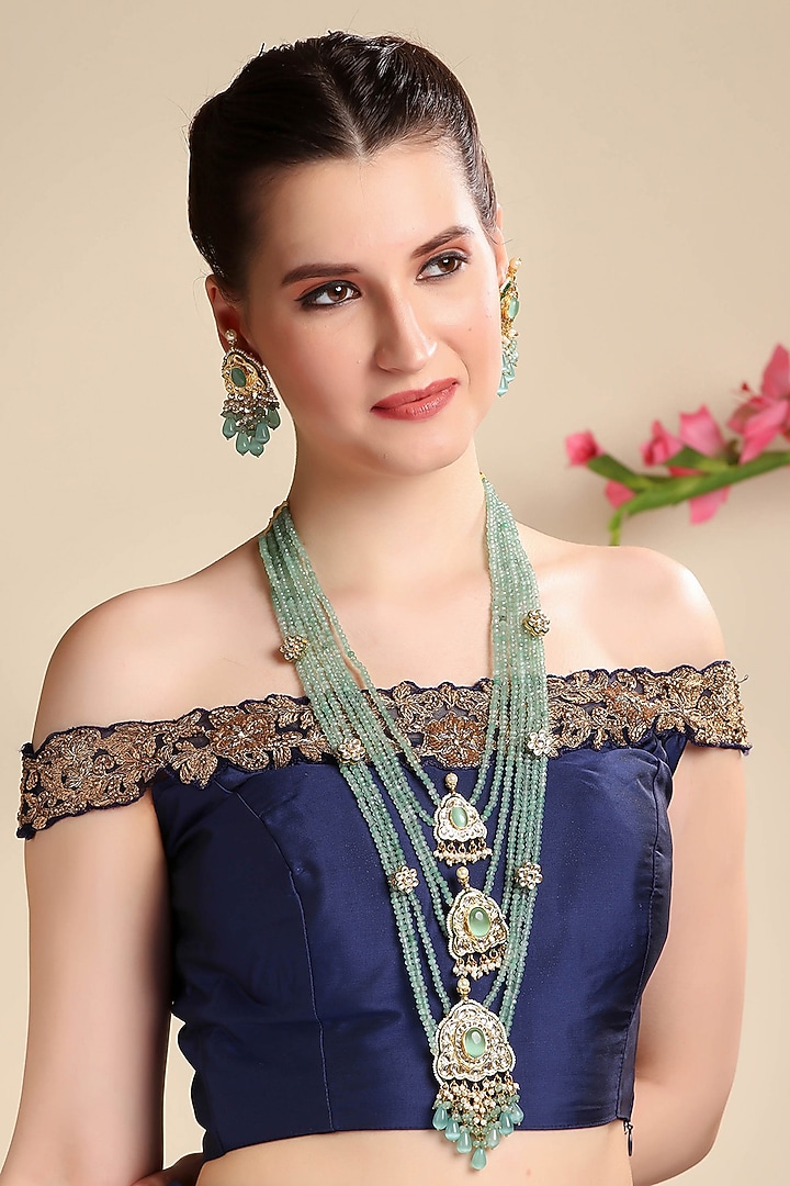 Gold Plated Kundan Polki Long Necklace Set by Aura Trends at Pernia's Pop Up Shop