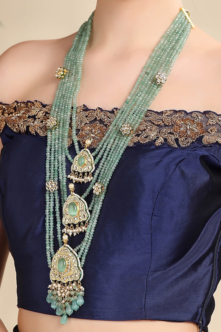 Gold Plated Kundan Polki Long Necklace Set by Aura Trends at Pernia's Pop Up Shop