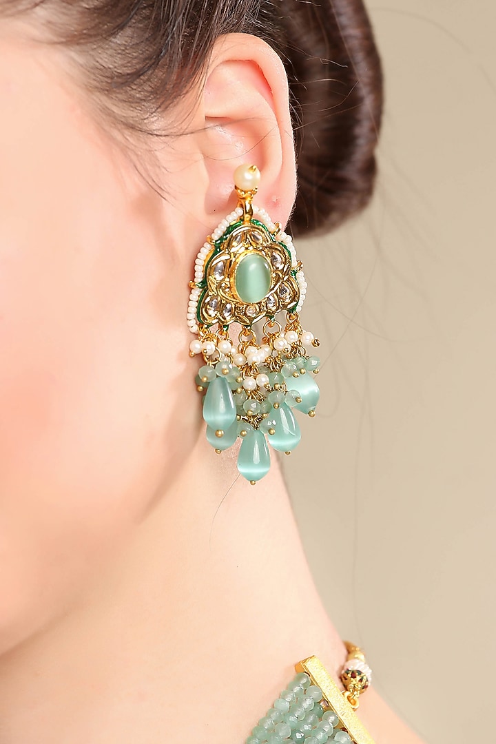 Gold Plated Kundan Polki Long Necklace Set by Aura Trends at Pernia's Pop Up Shop