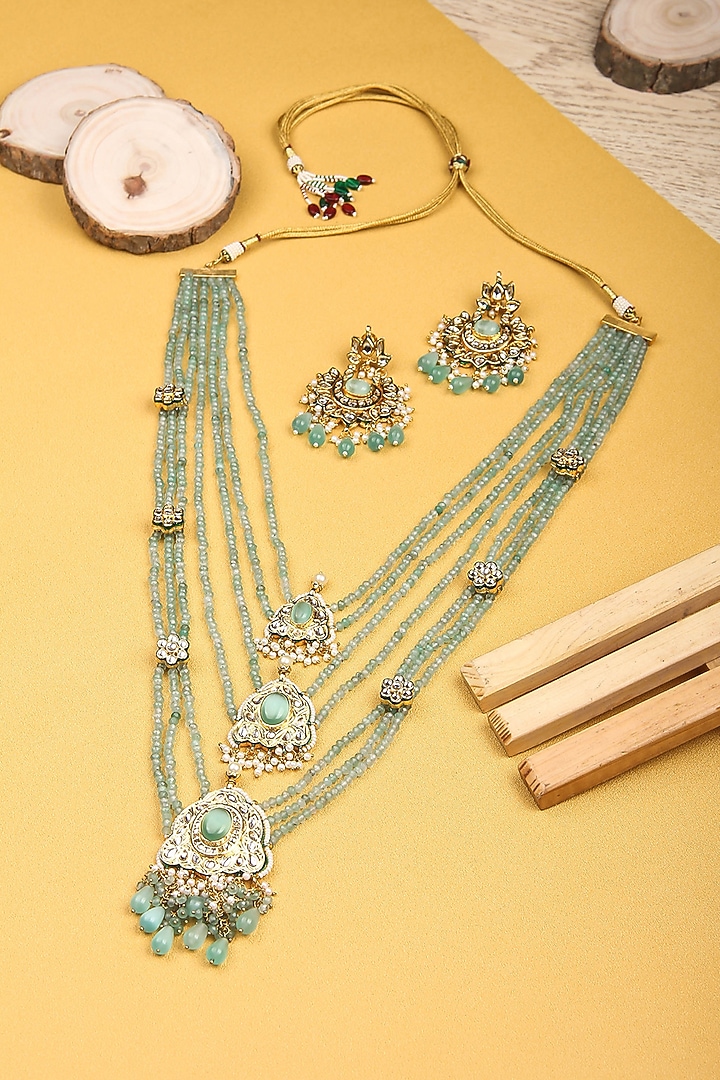 Gold Plated Kundan Polki Long Necklace Set by Aura Trends at Pernia's Pop Up Shop