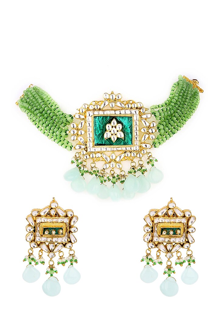 Gold Plated Kundan Polki Choker Necklace Set by Aura Trends at Pernia's Pop Up Shop