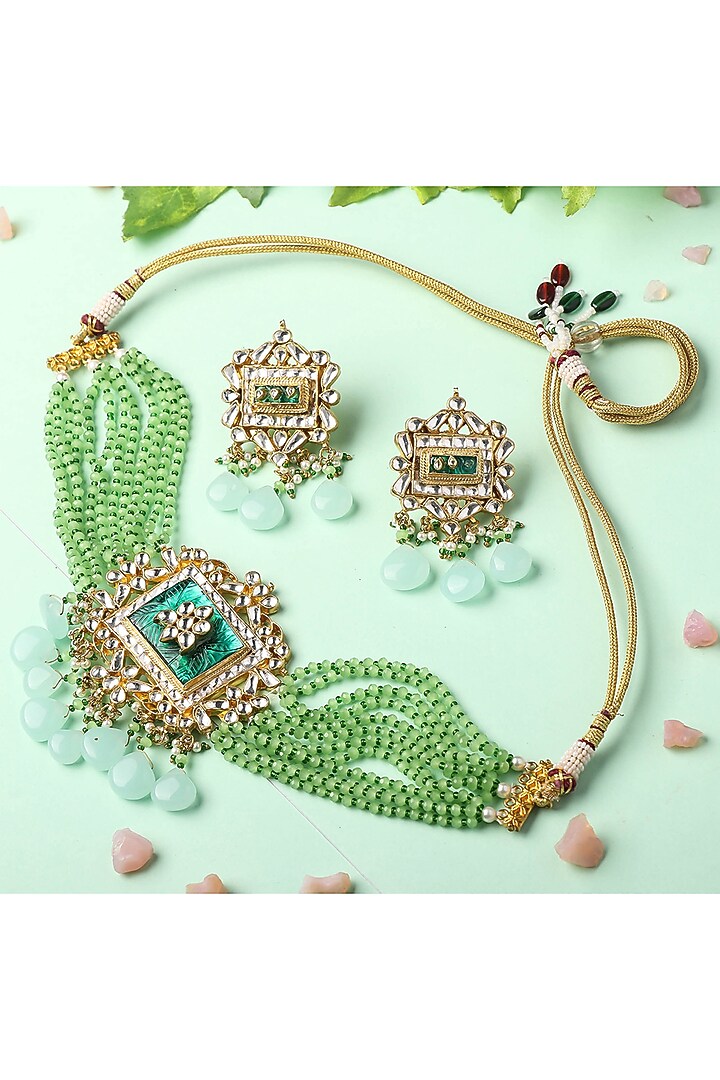 Gold Plated Kundan Polki Choker Necklace Set by Aura Trends at Pernia's Pop Up Shop