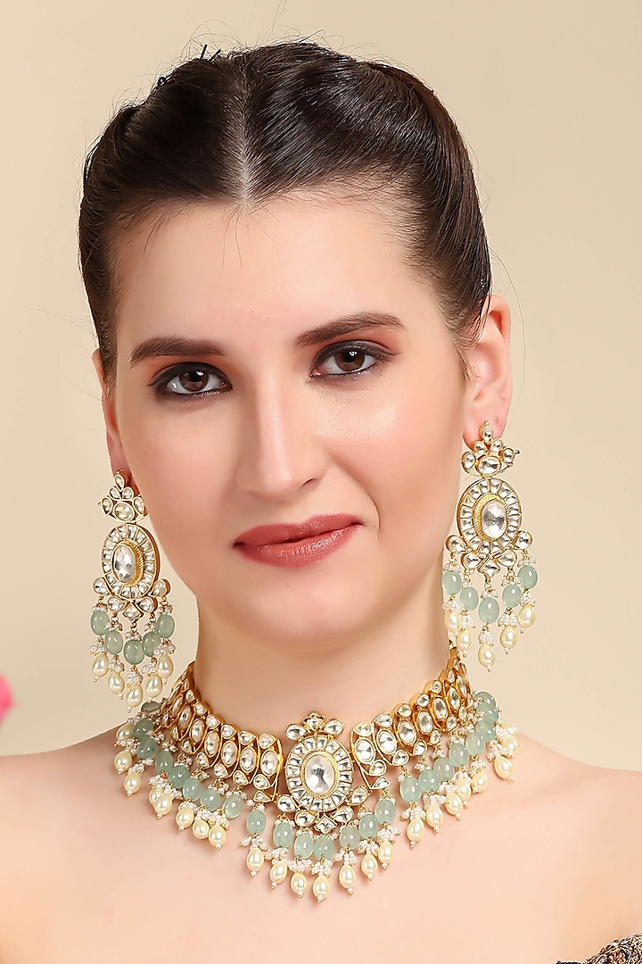 Gold Plated Necklace Set In Mixed Metal by Auraa Trends