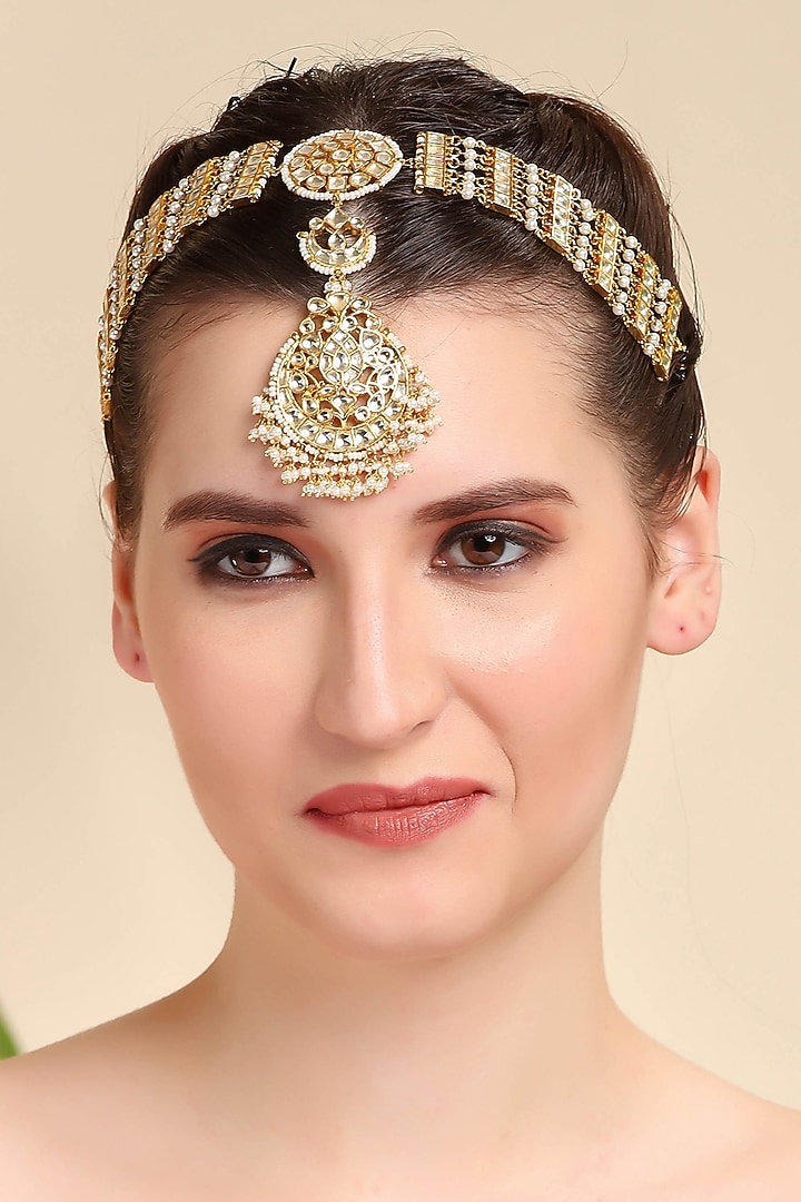 Gold Plated Kundan Polki Matha Patti by Auraa Trends at Pernia's Pop Up Shop