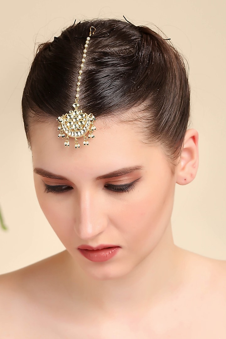 Gold Plated Kundan Polki Maang Tikka by Aura Trends at Pernia's Pop Up Shop