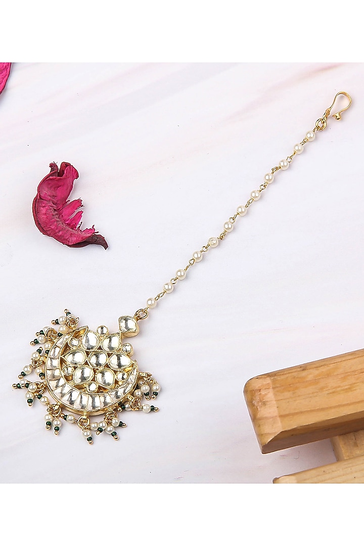 Gold Plated Kundan Polki Maang Tikka by Aura Trends at Pernia's Pop Up Shop