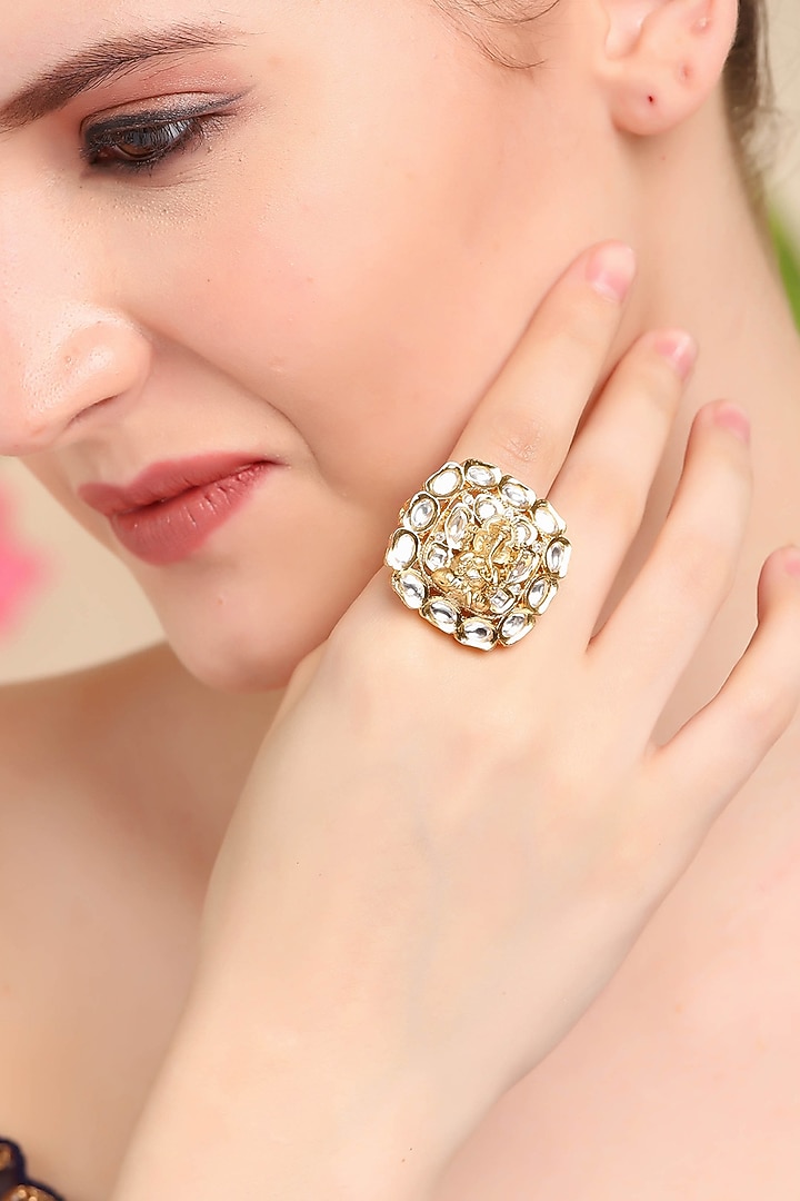 Gold Plated Kundan Polki Ring by Aura Trends at Pernia's Pop Up Shop