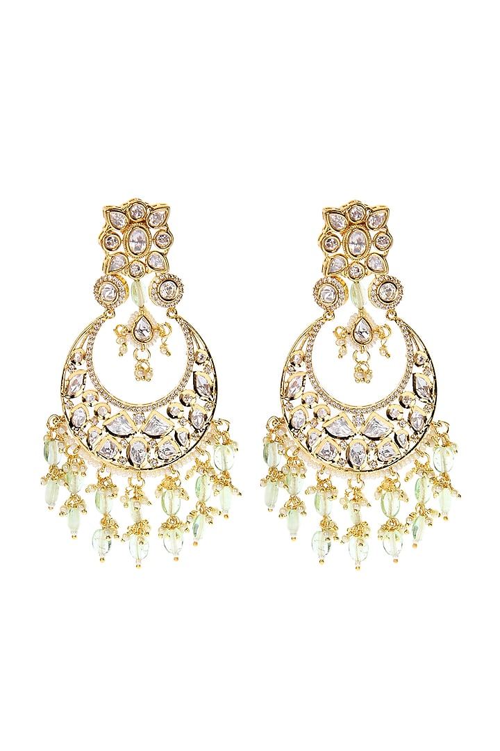 Gold Plated Pearl Earrings With Kundan Polki by Aura Trends at Pernia's Pop Up Shop