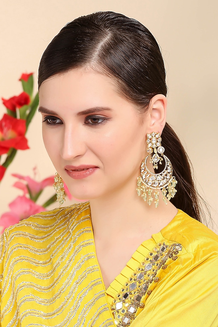 Gold Plated Pearl Earrings With Kundan Polki by Aura Trends at Pernia's Pop Up Shop