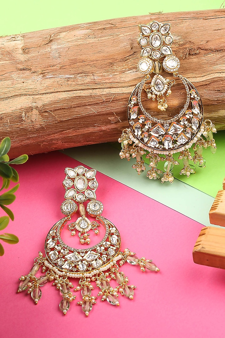Gold Plated Pearl Earrings With Kundan Polki by Aura Trends at Pernia's Pop Up Shop