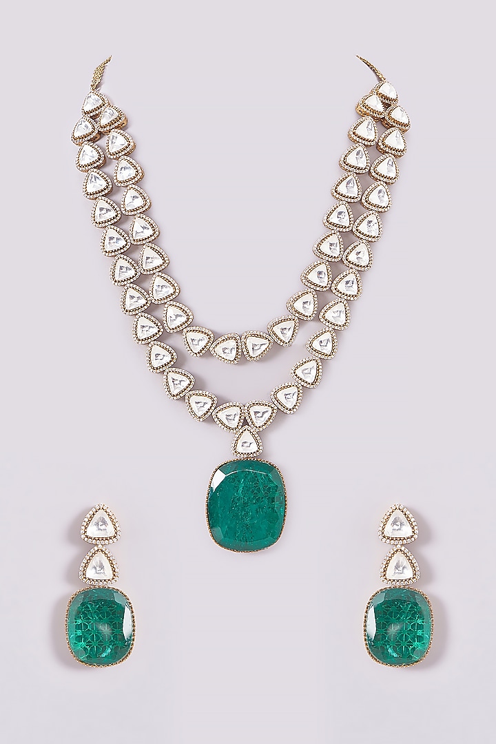 White Rhodium Finish American Diamond Necklace Set by Aura Trends at Pernia's Pop Up Shop
