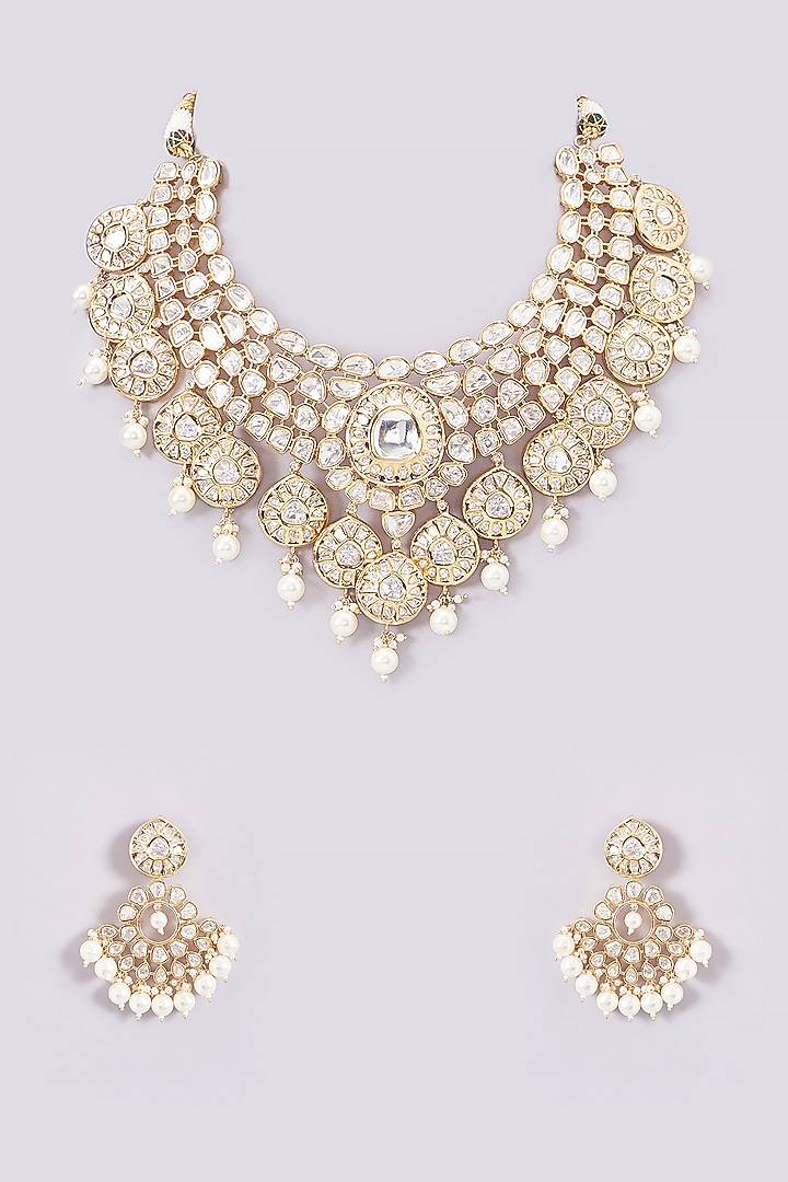 Gold Plated Kundan Polki Necklace Set by Aura Trends at Pernia's Pop Up Shop