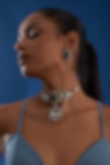 Gold Plated Kundan Polki & Green Stone Choker Necklace Set by Auraa Trends