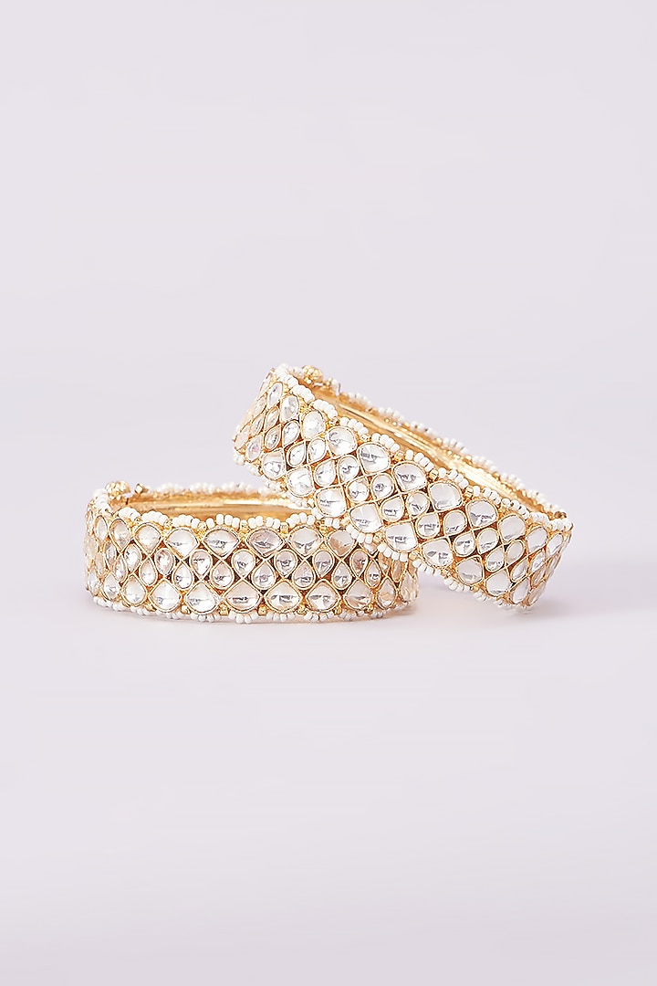 Gold Plated Kundan Polki Bangles (Set of 2) by Aura Trends at Pernia's Pop Up Shop
